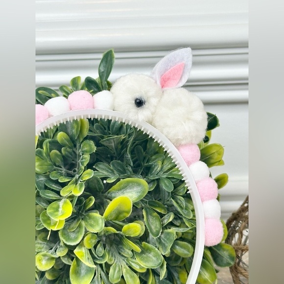 Cute Easter Bunny Headband with Pink and White Pom Poms - Picture 2 of 3